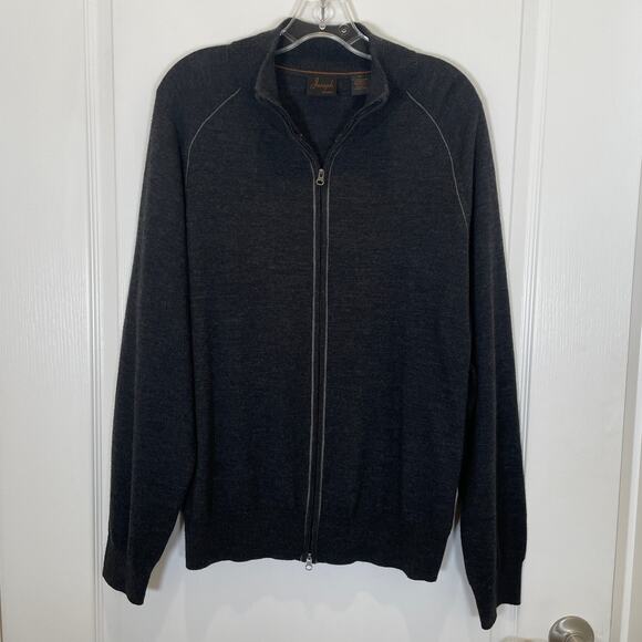 Jos. A. Bank Merino Wool Zip Front Cardigan Sweater Deep Gray Mock Neck XL - Picture 1 of 3